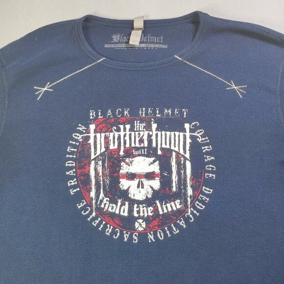 Moto rider Black Helmet crew neck knit pullover men's size XL dark blue graphic - Picture 2 of 8